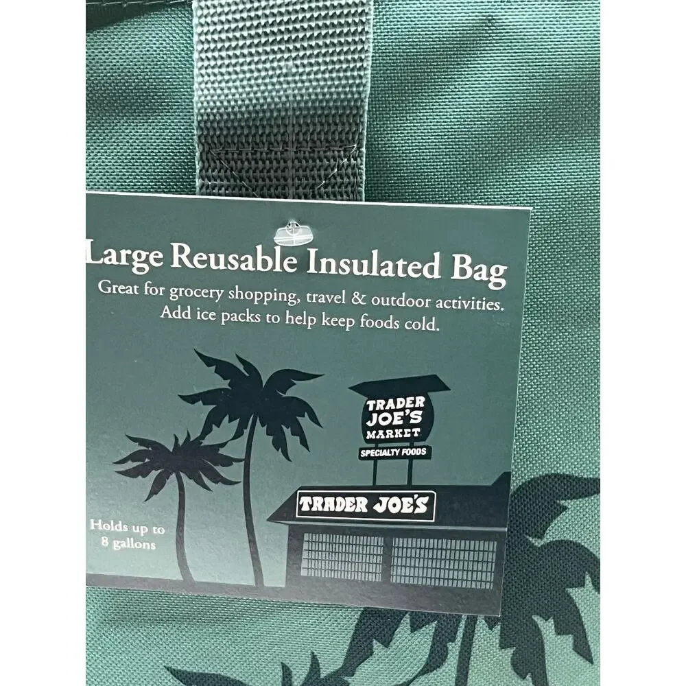 Trader Joe's Sage Green Insulated Tote Cooler Bag Reusable Grocery Shopping - Picture 8 of 11